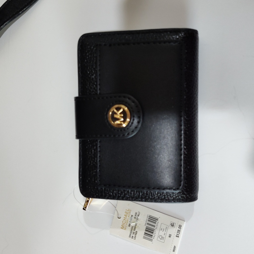 Black Michael Kors Leather Tote Bag with Gold Accents And Wallet - Picture 11 of 17